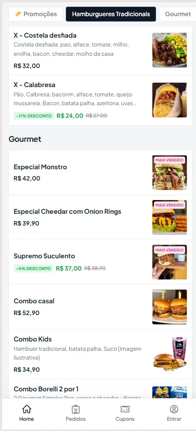 Cardápio Digital — Produtos