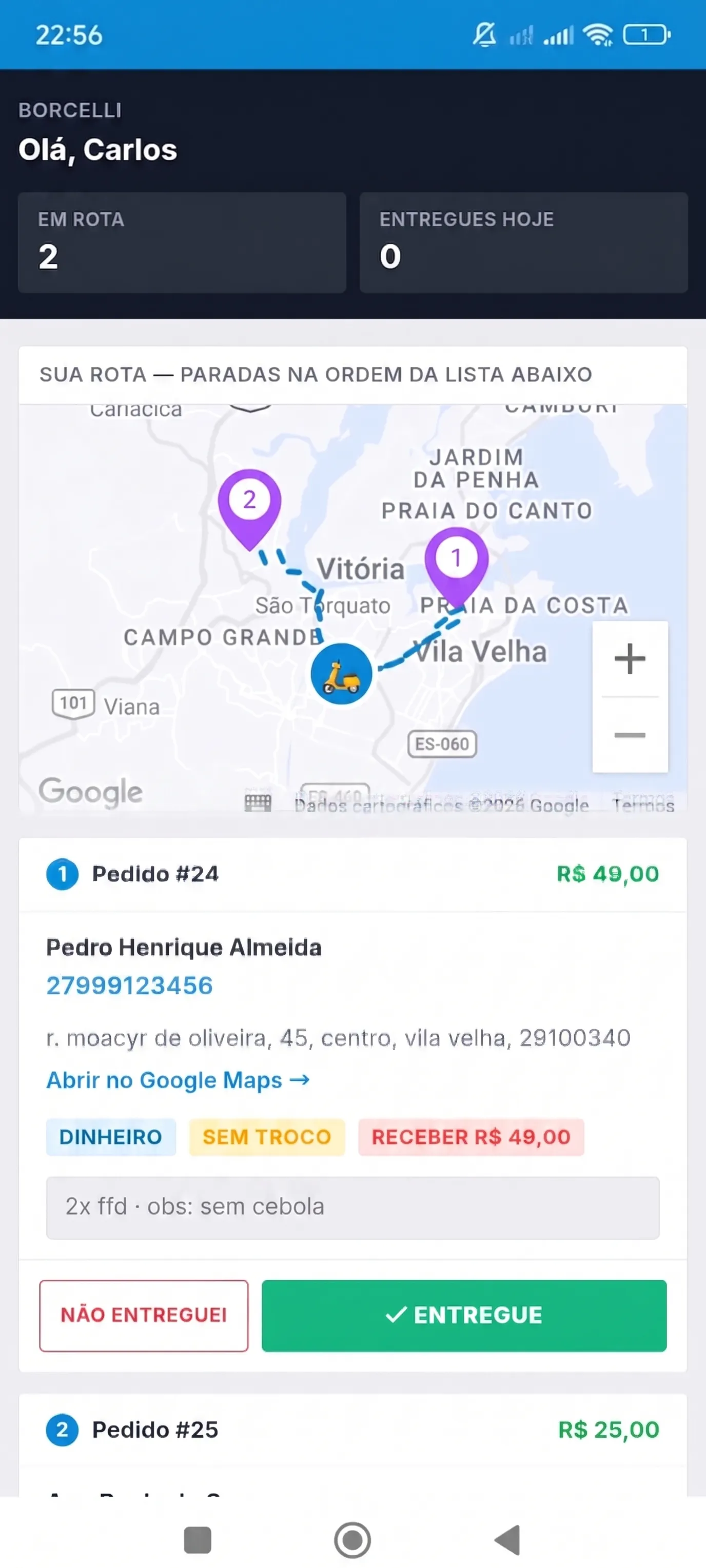 Aplicativo do Entregador Menuzia